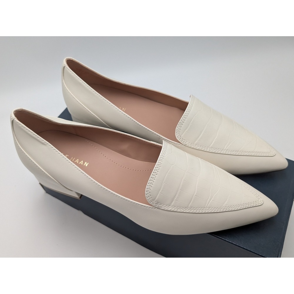 Cole Haan Loafers Womens 9.5 Ivory‎ Vialetta Croc Leather Pointed Toe Block Heel - Picture 3 of 8